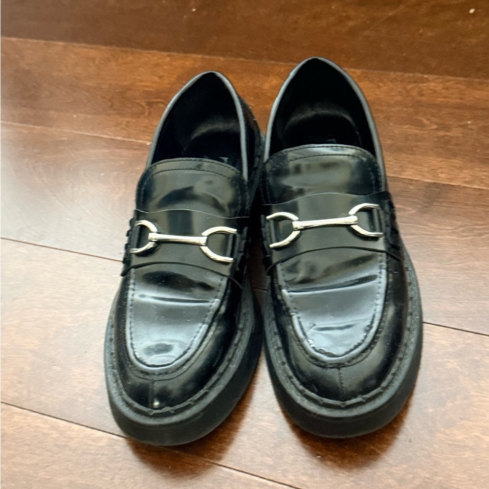 Zara Black Loafers with Silver Accents